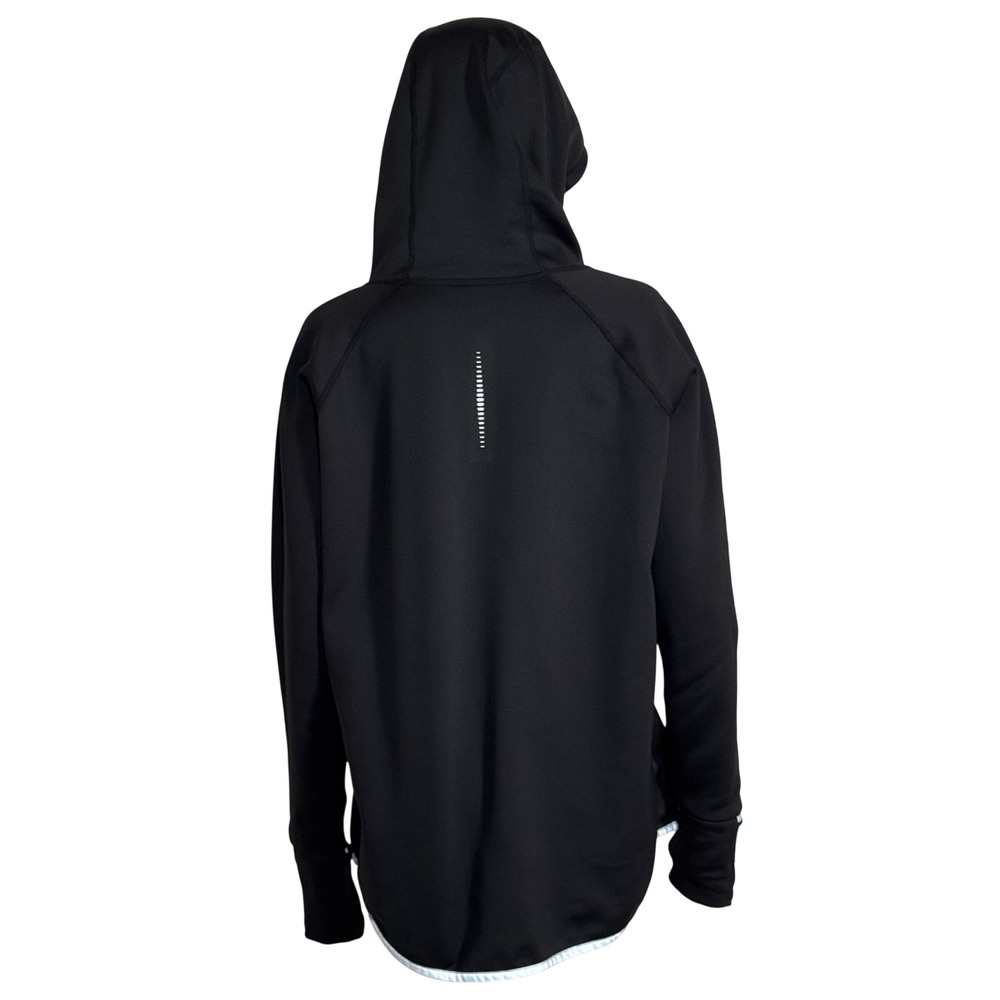 GapFit  Black Performance Pullover Hoodie Reflective Trim Thumbholes Size L - Picture 2 of 5